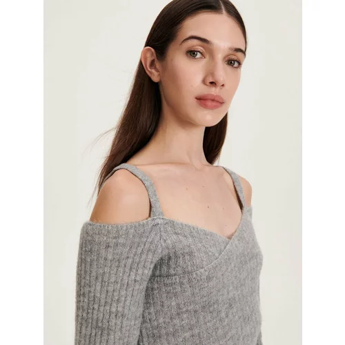 Reserved pulover z odprtimi rameni - siva