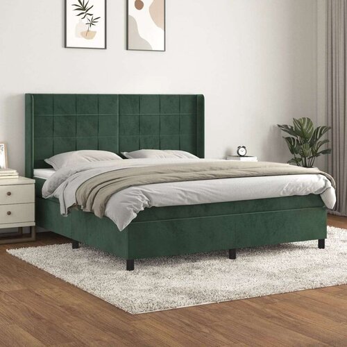 VidaXL Krevet s oprugama i madracem tamnozeleni 160x200 cm bar&amp;scaron;unasti Slike