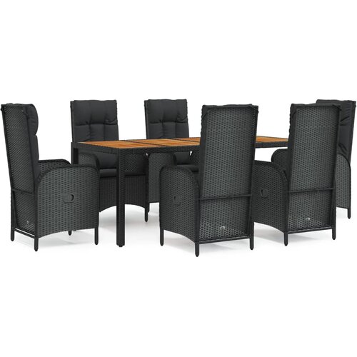  7-dijelni vrtni blagovaonski set s jastucima crni od poliratana Crna Dužina stola 190 cm Slike