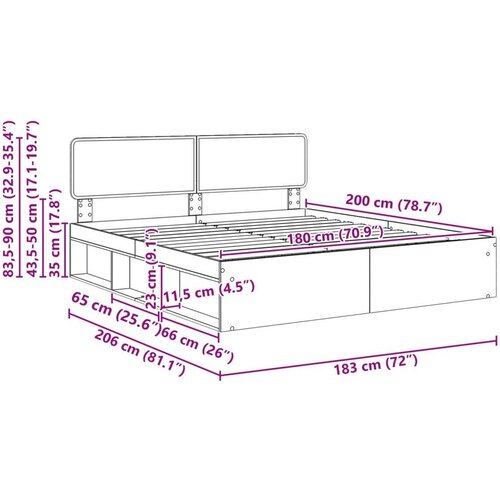 Okvir za krevet s uzglavljem Dimljeni hrast 180 x 200 cm Slike