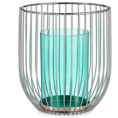  Svijećnjak Gift Decor Plava Srebrna Srebro Metal Staklo 15 x 17 x 15 cm kavez Slike