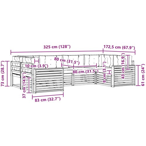  Set vanjskih sofa 6 kom. Prirodna i krem Čvrsto drvo akacije 325 x 172,5 x 73 cm Slike