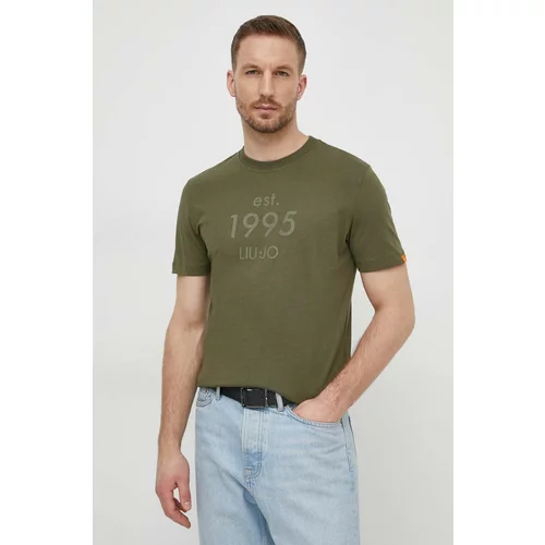 Liu Jo Pamučna majica za muškarce, boja: zelena, s tiskom
