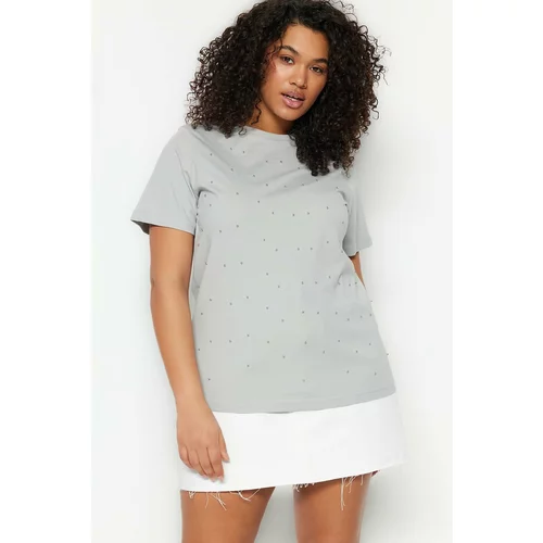 Trendyol Curve Gray Knitted Crewneck T-shirt with Accessories