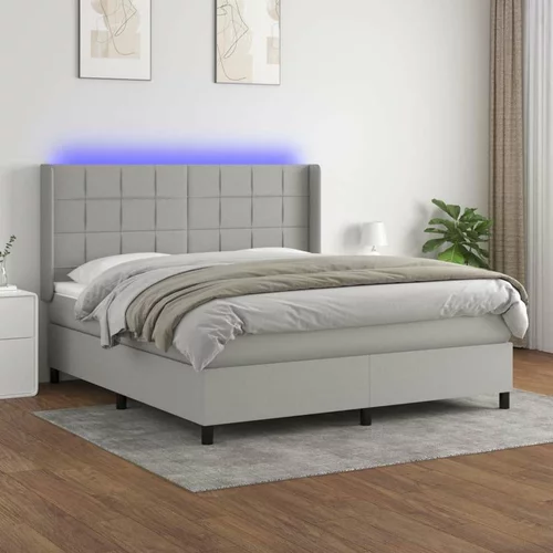  Box spring postelja z vzmetnico LED sv. siva 180x200 cm blago, (20788828)