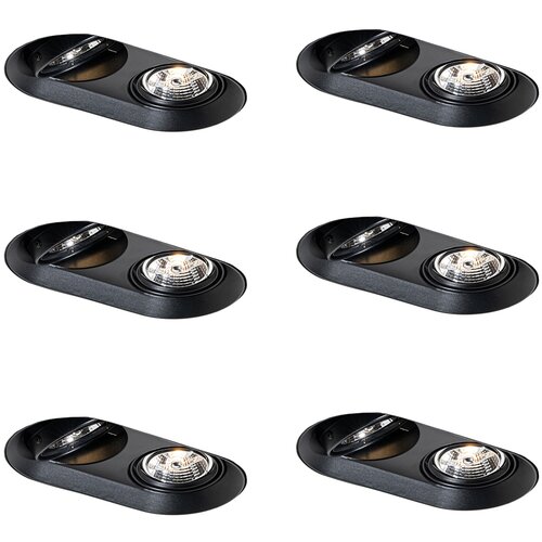 QAZQA Komplet 6 zaobljenih vgradnih reflektorjev črne barve GU10 70 mm 2-luči - Hubs Slike