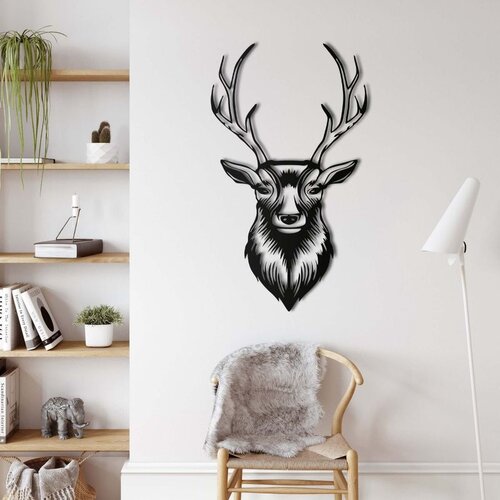 Wallxpert metalni zidni ukras 5326, glava jelena sa razgranatim rogovima, spreda, 26 x 45 cm, crni Cene