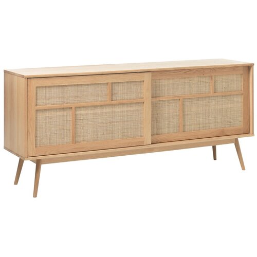 Unique Furniture Nizka komoda v hrastovem dekorju z drsnimi vrati v naravni barvi 180x80 cm Barrali &amp;ndash; Slike