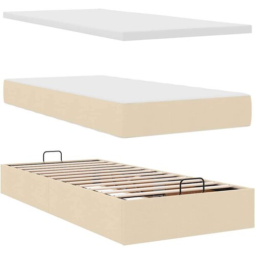 VidaXL otomanski okvir kreveta s madracima krem 200x200cm od tkanine Slike