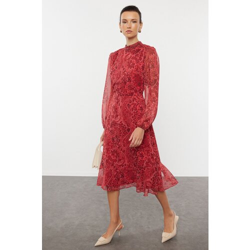 Trendyol Red Patterned Flounce Midi Woven Dress Cijene