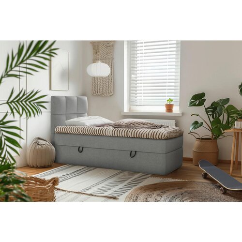 MID.YOU POSTELJA Z VZMETNICO 90 cm x 200 cm , les, tekstil, leseni material temno siva Cene