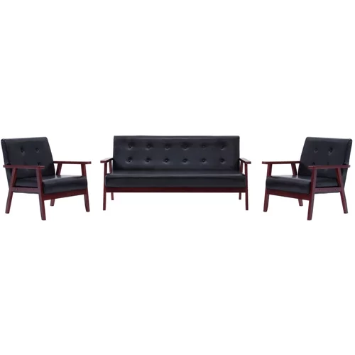  3-dijelni set sofa od umjetne kože crni