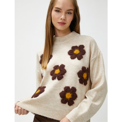 Koton Floral Knitwear Sweater Crew Neck Long Sleeve Ribbed Slike