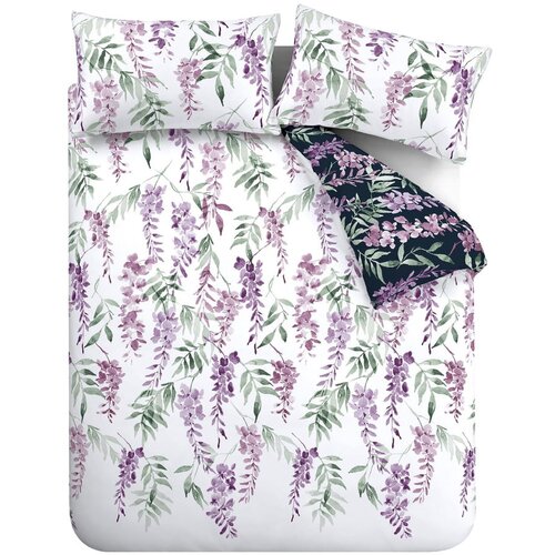 Catherine Lansfield Bela/vijolična podaljšana posteljnina za zakonsko posteljo 230x220 cm Wisteria Floral – Cene