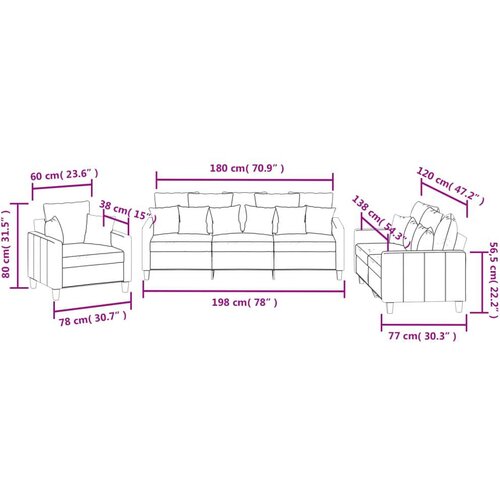  3-dijelni set sofa s jastucima tamnosivi od tkanine Slike