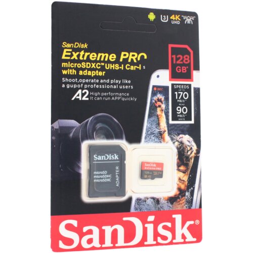 Sandisk memorijska kartica sdhc 128GB extreme pro 4K uhd V30 sa adapterom cn Slike