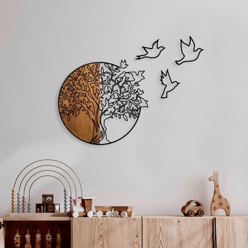 Wallity tree and birds 2 walnutblack decorative wooden wall accessory Slike