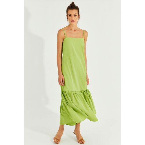 Cool & Sexy Women's Pistachio Green Skirt with Ruffles and Straps Midi Dress Slike