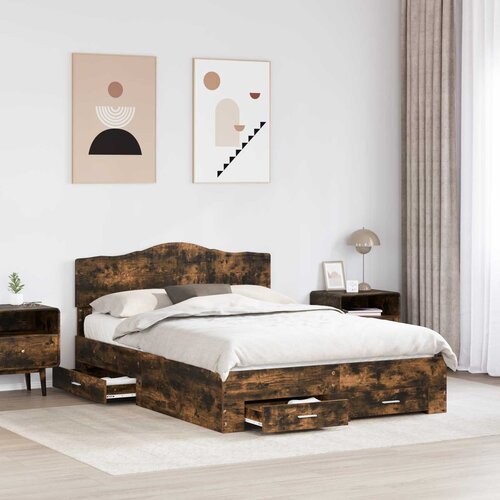  Krevetna konstrukcija s ladicama Dimljeni hrast 150 x 200 cm Smeđa 203 x 153 x 90 cm Slike