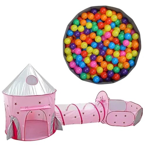Jojoy Tridelna igralna hišica, Igralni šotor za otroke MAGICHOUSE roza + Plastične žogice DIVEBALLS | MAGICDIVEPINK, (22072719) Cene