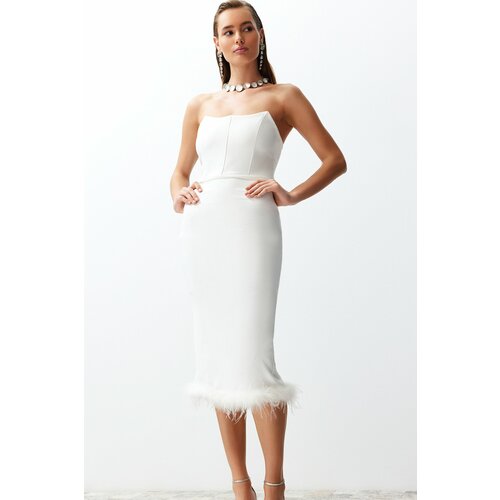 Trendyol white lined bodice detailed o-trimmed wedding/wedding elegant evening dress Slike