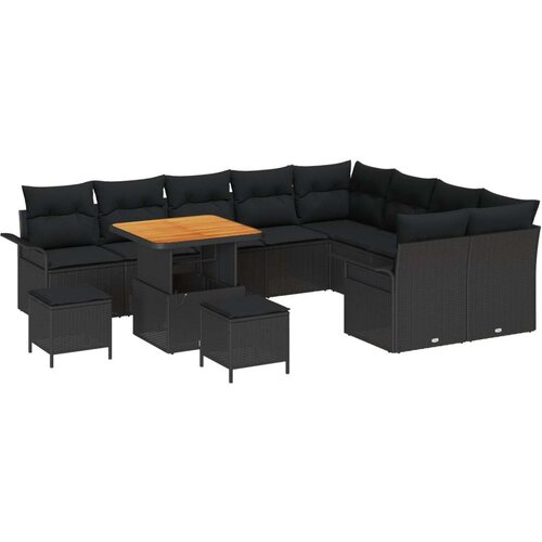12 komada set vrtnih sofa s jastucima crni poli ratan akacija 3 komada set vrtnih stolica s jastucima crni poli ratan akacija Cijene