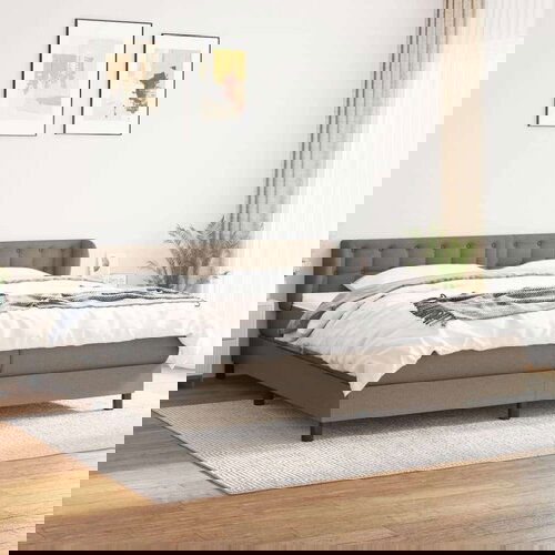  Box spring postelja z vzmetnico taupe 200x200 cm blago, (20999242) Cene