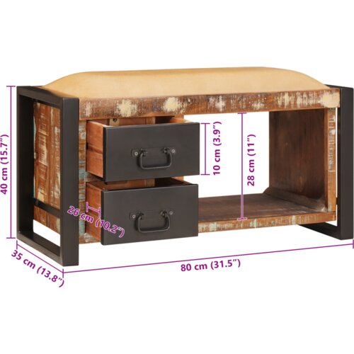 vidaXL klupa za pohranu vi&scaron;ebojno 80x35x40 cm čvrsto drvo obnovljeno Cijene