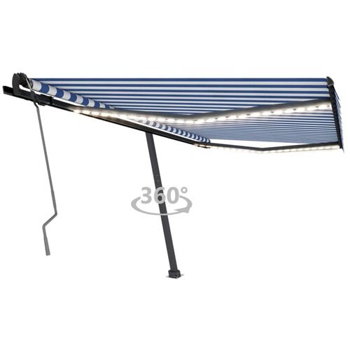 vidaXL ročno zložljiva tenda z led lučkami 400x350 cm modra in bela Cene