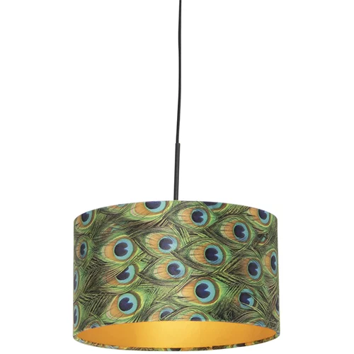 QAZQA Viseča svetilka z velur senco pav z zlatom 35 cm - Combi