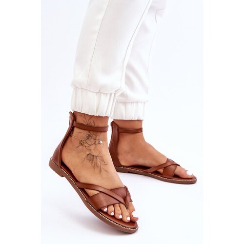 Kesi Women&amp;#039;s Flat Flip-Flops Zipper Brown Rise Up! Slike