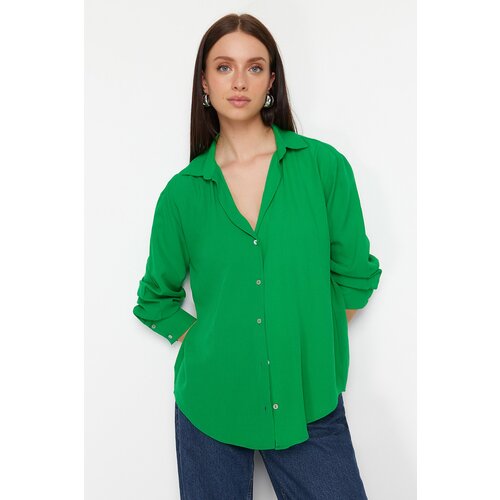 Trendyol Green Basic Oversize Wide Fit Woven Shirt Cene