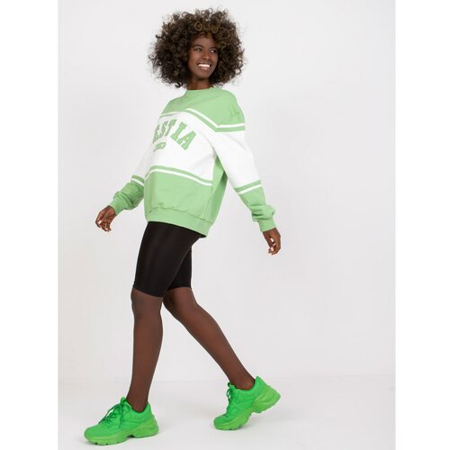 Fashion Hunters Green and white sweatshirt without a hood with long sleeves Slike