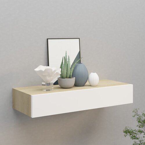 VidaXL Stenska polica s predalom hrast in bela 60x23,5x10 cm mediapan Slike