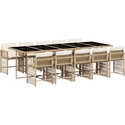 VidaXL 11-dijelni vrtni blagovaonski set od poliratana s jastucima bež Slike