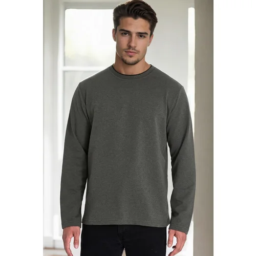 Dewberry 40222 Double Crew Neck Mens Sweatshirt-KHAKI