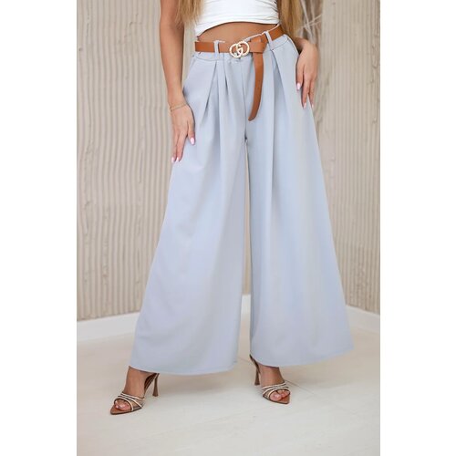 Kesi Włoski Wide-leg belted trousers light gray Slike