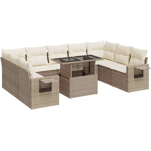 VidaXL 10-dijelni set vrtnih sofa s jastucima bež od poliratana Slike
