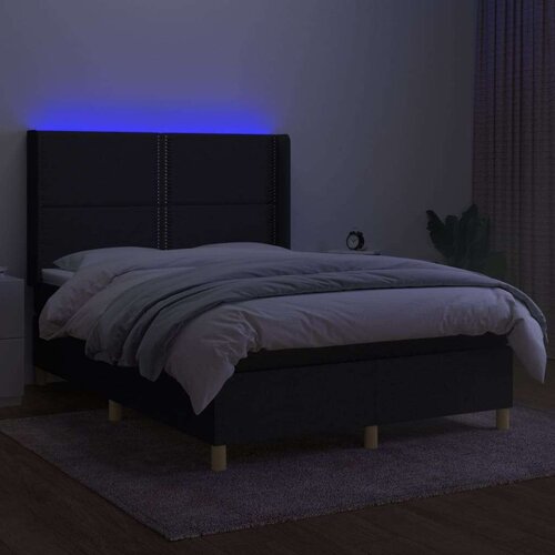  Krevet box spring s madracem LED crni 140x190 cm od tkanine Slike