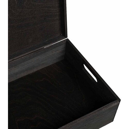  Drvena kutija poklopcem ručkama crna 40x30x13 cm puno drvo bor Slike