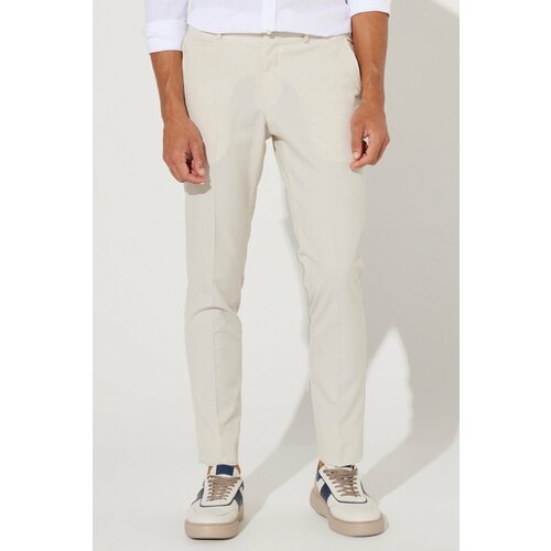 ALTINYILDIZ CLASSICS Men's Beige Slim Fit Slim Fit Side Pockets See-through Patterned Flexible Trousers Slike