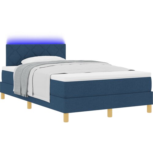vidaXL Box Spring postelja z vzmetnico in LED polnočno modra 120x200 cm tkanina, (22081243) Cene