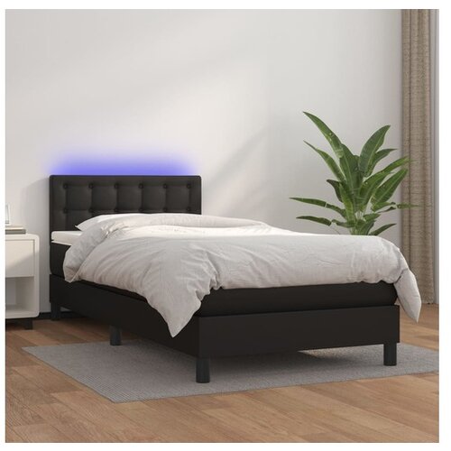  Box spring postelja z vzmetnico LED črn 100x200 cm umetno usnje Cene
