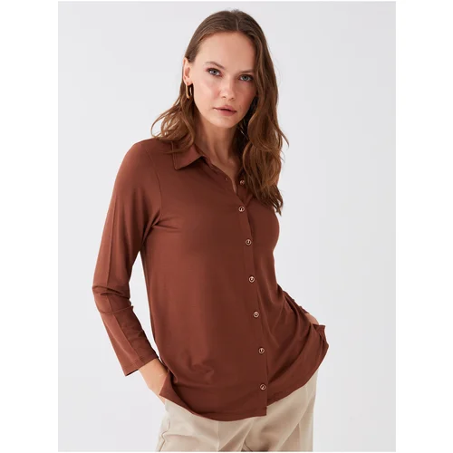 LC Waikiki Women's Shirt Collar Straight Long Sleeve Blouse