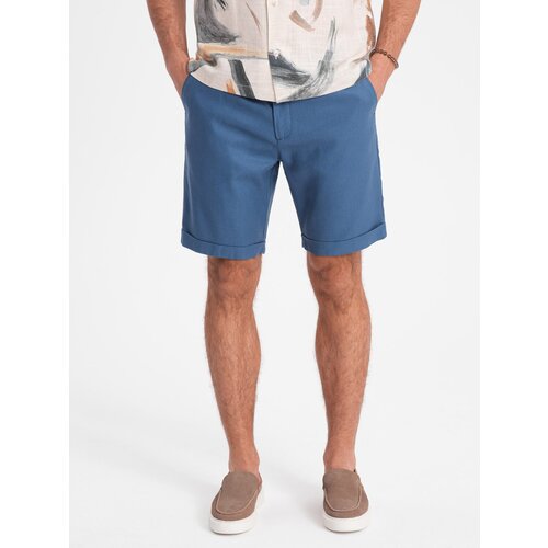 Ombre Men's linen blend short shorts - blue denim Slike