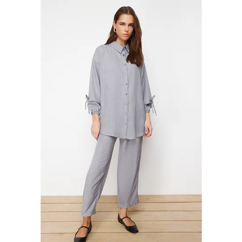 Trendyol Gray Linen Look Woven Two Piece Set