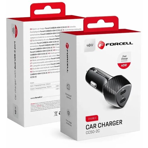 forcell Auto punjac FORCELL CARBON CC50-2C Type-C 3.0 PD 20W x2 (total 40W) crni Cene