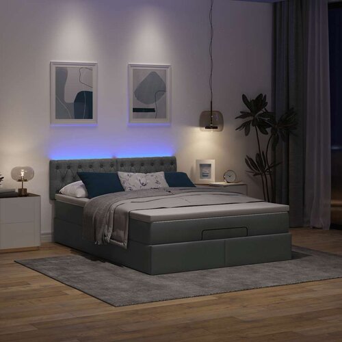 VidaXL Otomanski krevet s madracem i LED tamnosivi 140x190 cm tkanine Slike
