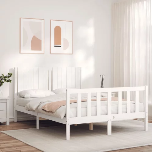  kreveta s uzglavljem bijeli 140 x 190 cm od masivnog drva