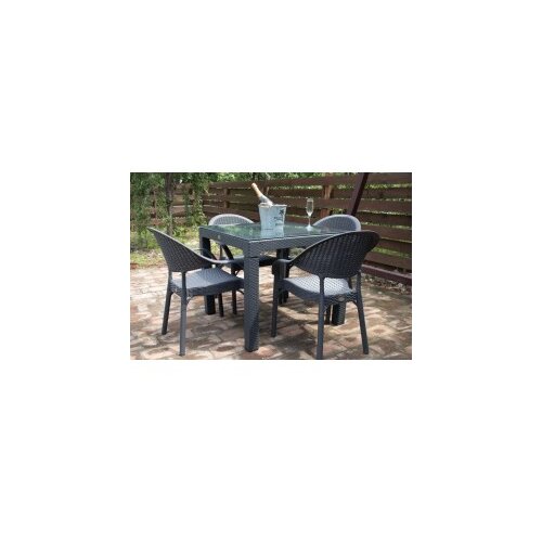  Bastenski set bambu 4 stolice i sto sa staklom 90x90 antracit Slike